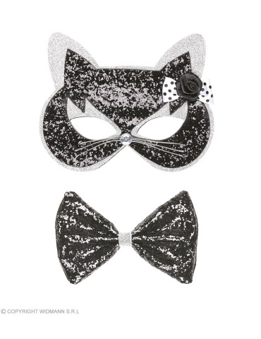 Cat eye mask black with bow tie