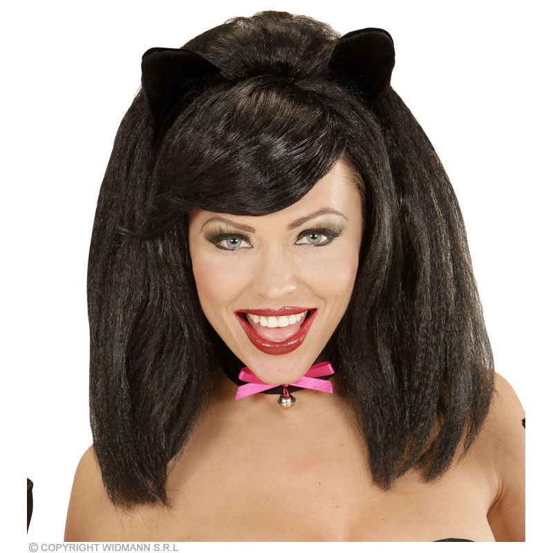 Wig with cat ears black paruka-ar-kaka-ausim-melna-widmann-00827