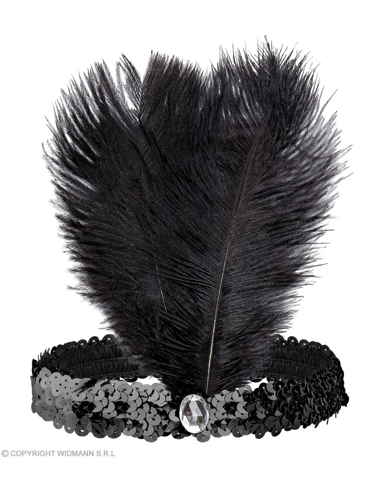 Black Sequin Headband With Feathers