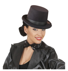 Black top hat with ribbon