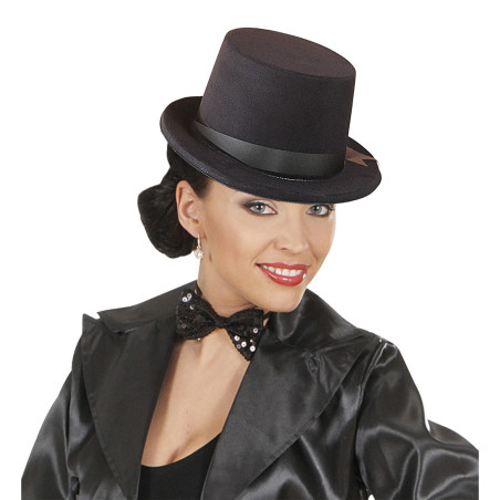 Black top hat with ribbon
