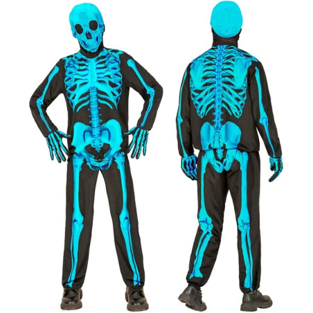 Skeleton costume neon blue, 116-164 cm