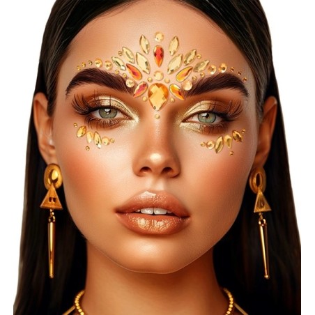 Crystal face stickers Diamonds yellow with bright yellow stones for festival and holiday makeup.