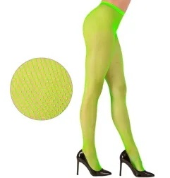 Neon green fluorescent fishnet tights for women, standard size