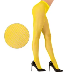 Neon yellow fluorescent fishnet tights, standard size, women's costume and party accessory