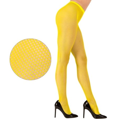 Neon yellow fluorescent fishnet tights, standard size, women's costume and party accessory