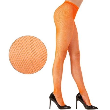Neon orange fluorescent fishnet tights, standard size, women's party and costume accessory