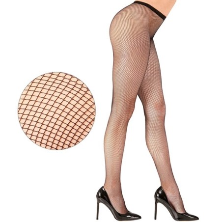 Black fishnet tights in sizes M–XXL, women's mesh pattern tights