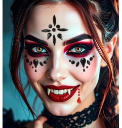 Crystal face stickers in a vampire style, arranged in a dramatic and gothic design, suitable for Halloween or themed events.
