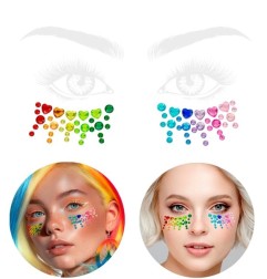 Crystal face sticker in rainbow colors with colorful heart stones