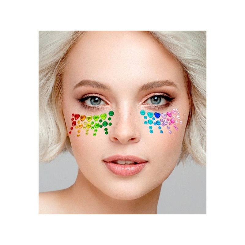 Crystal face sticker Rainbow with colorful heart stones