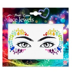 Crystal face sticker with rainbow accents in packaging