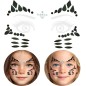 Crystal face sticker in the shape of a cat with glittering rhinestones arranged to depict a cat's face on a girl's face