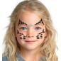 Crystal face sticker in the shape of a cat with glittering rhinestones arranged to depict a cat's face on a girl's face
