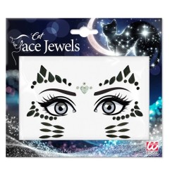 Crystal face sticker in the shape of a cat with glittering stones in a package