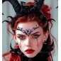 Modele ar dekoratīvām tumšo kristālu sejas uzlīmēm "Malefica" ap acīm un uz pieres