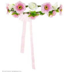 Flower wreath with pink ribbon