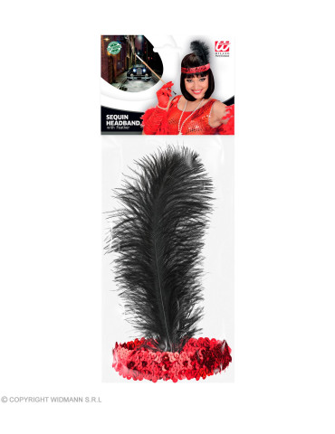 Red SEQUIN HEADBAND WITH FEATHER