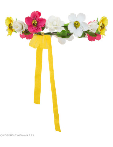Ziedu vainags ar dzeltenu / rozā lentu